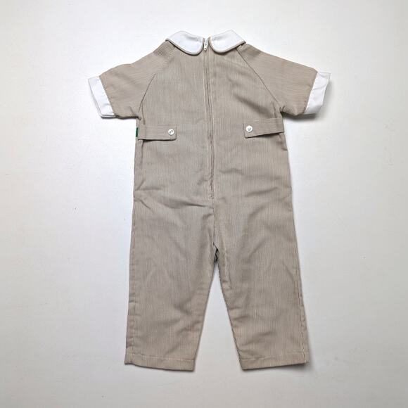 Vintage Thomas Outfit Baby Boys Size 12m Taupe Pin Stripe Swing Jumpsuit - Picture 3 of 4